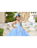 Blue Beaded Lace Tulle Blossom Flower Girl Dress